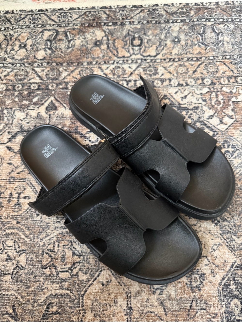 wild fable Black Double Strap Slide Sandals